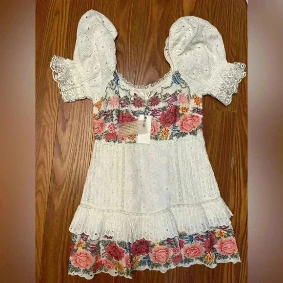 NWT LoveShackFancy Thressey Floral Embroidered Eyelet Cotton Mini Dress White 4 - Picture 7 of 10